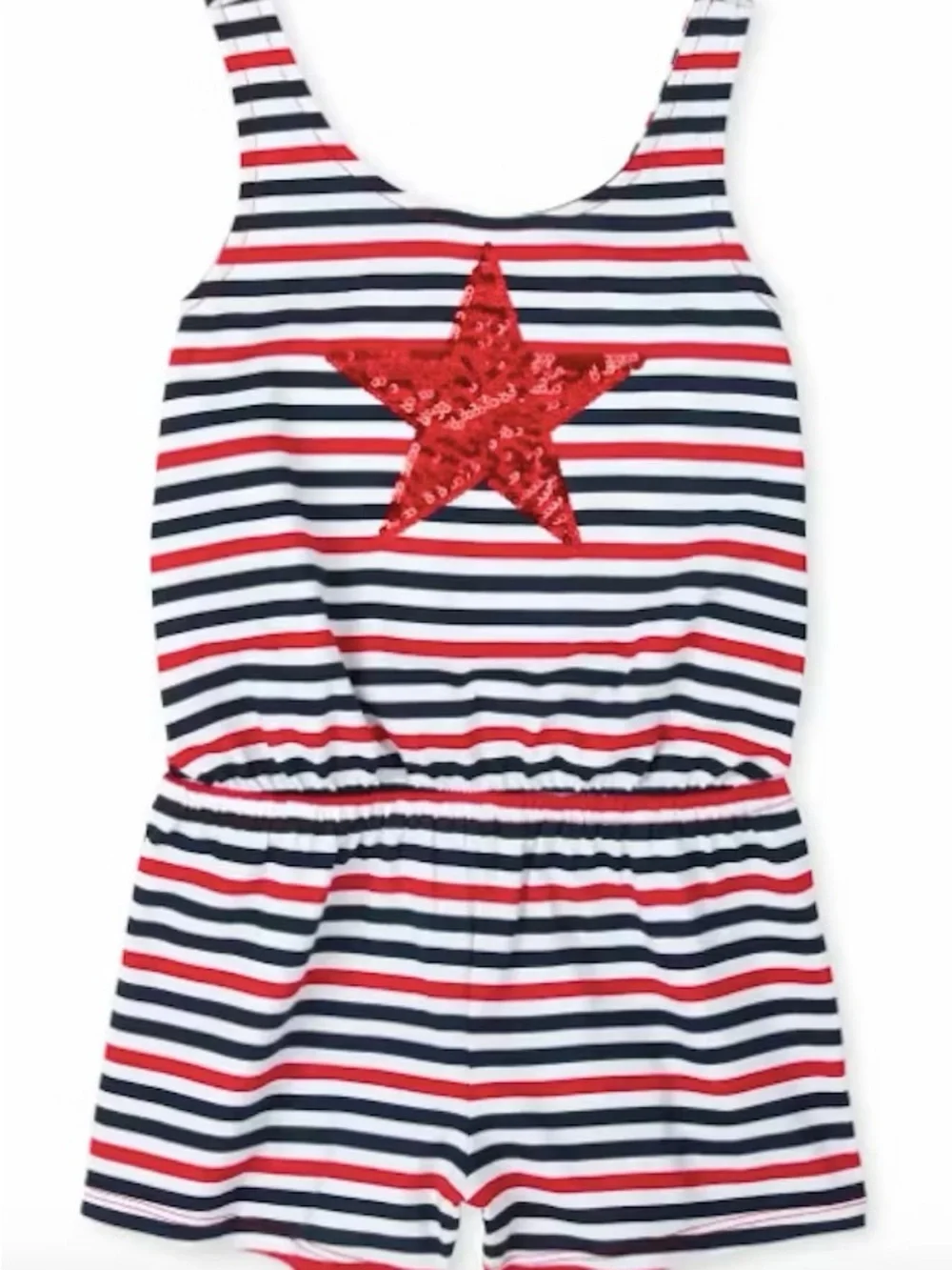 The Children's Place Navy and White Striped Romper with Red Sequin Star